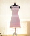 Sheath/Column Square Neckline Lace Chiffon Short/Mini Bow Bridesmaid Dresses #02017878