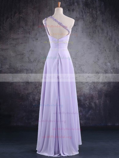 A-line One Shoulder Chiffon Floor-length Beading Bridesmaid Dresses #02017584