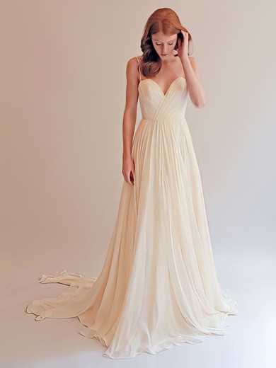 A-line Sweetheart Chiffon Sweep Train Ruffles Wedding Dresses #00021393