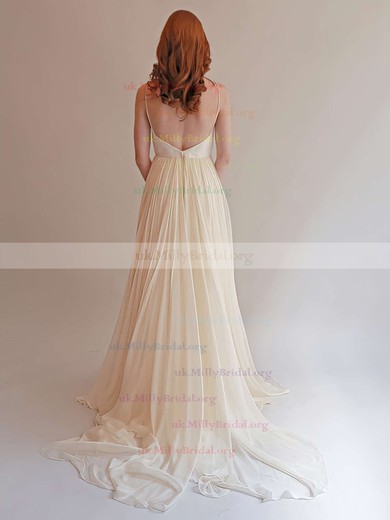 A-line Sweetheart Chiffon Sweep Train Ruffles Wedding Dresses #00021393