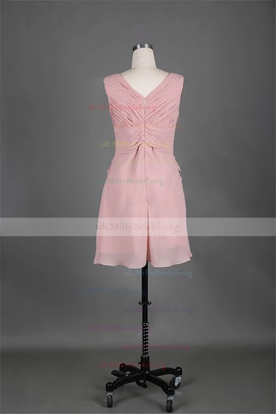 A-line V-neck Chiffon Short/Mini Sleeveless Bridesmaid Dresses #01012389