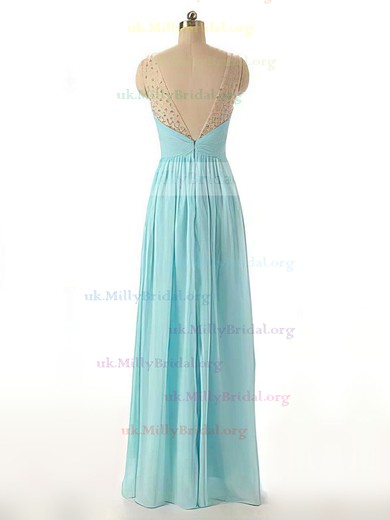 A-line V-neck Chiffon Tulle Floor-length Sleeveless Bridesmaid Dresses #01012460