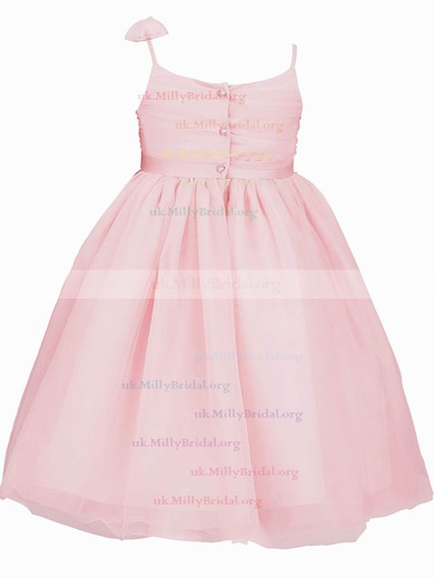 Fashion V-neck Pink Tulle Flower(s) Ball Gown Flower Girl Dress #UKM01031895
