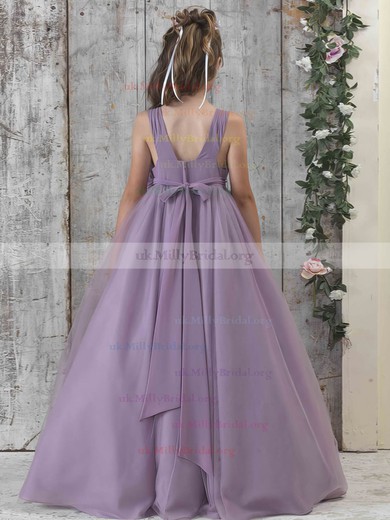V-neck Tulle Sashes / Ribbons Floor-length Nice Flower Girl Dress #UKM01031899