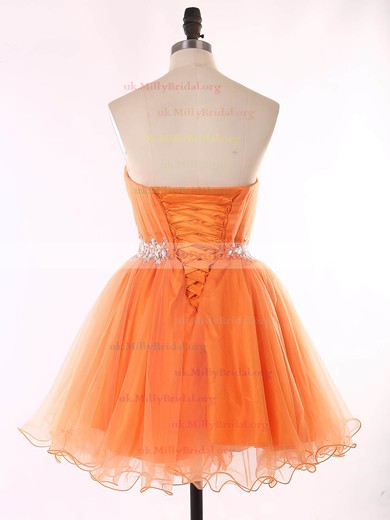 Girls Orange Sweetheart Organza Beading Short/Mini Prom Dresses #UKM020101625