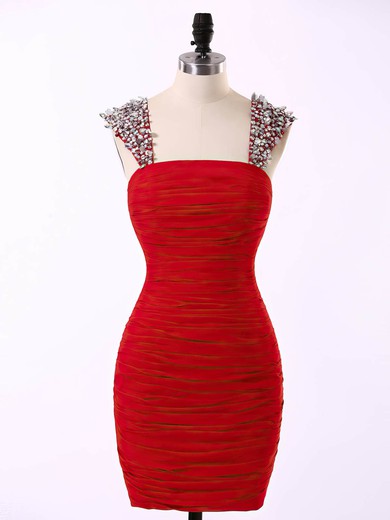 Sheath/Column Ladies Red Chiffon Beading Short/Mini Prom Dress #UKM020101874