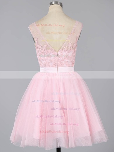 Scoop Neck Tulle Short/Mini Appliques Lace Sweet Prom Dresses #UKM020101913