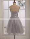 Silver Sequined Tulle Sweetheart Knee-length Sparkly Bridesmaid Dress #UKM01012186