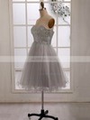 Silver Sequined Tulle Sweetheart Knee-length Sparkly Bridesmaid Dress #UKM01012186