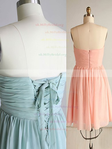 Summer Sweetheart Green Chiffon Ruffles Lace-up Short/Mini Bridesmaid Dresses #UKM01012463
