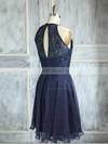 Scoop Neck Famous Dark Navy Chiffon Lace Knee-length Bridesmaid Dress #UKM01012474