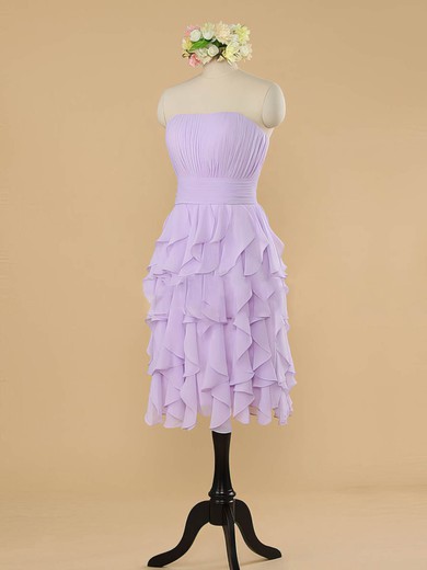 Sheath/Column Tiered Chiffon Strapless Lilac Cute Bridesmaid Dresses #UKM01012483