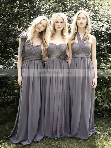 Empire Floor-length Sweetheart Ruffles Gray Chiffon Wholesale Bridesmaid Dresses #UKM01012491