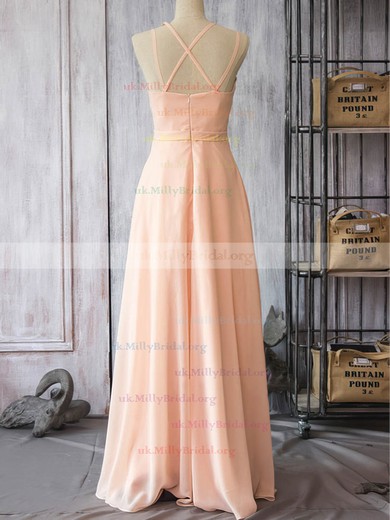 Pearl Pink V-neck Chiffon Crossed Straps Cheap Sheath/Column Bridesmaid Dress #UKM01012524