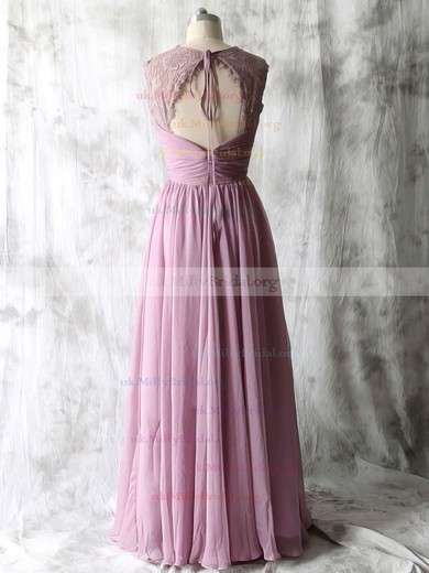 Chiffon Lace Fashion V-neck Ruffles Floor-length Open Back Bridesmaid Dresses #UKM01012534
