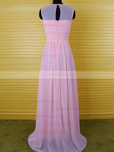 Girls Chiffon Sheath/Column Floor-length Ruffles Pearl Pink Bridesmaid Dress #UKM01012542