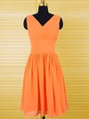 Modest Orange V-neck Ruffles Chiffon Knee-length Bridesmaid Dresses #UKM01012556