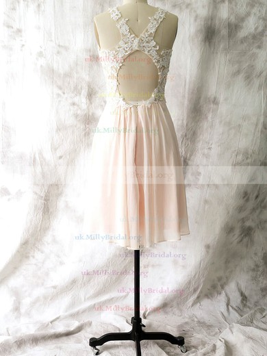 Multi Colours Chiffon Tulle Appliques Lace Sexy Open Back Short Bridesmaid Dresses #UKM01012558