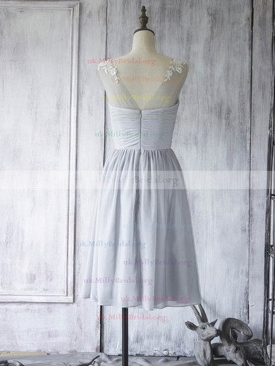 Nice Knee-length Scoop Neck Chiffon Tulle with Appliques Lace Bridesmaid Dress #UKM01012560