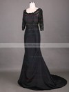 Vintage Sheath/Column Scoop Neck Black Taffeta Lace 1/2 Sleeve Mother of the Bride Dress #UKM01021315