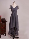 Cheap V-neck Gray Chiffon with Beading Asymmetrical Mother of the Bride Dresses #UKM01021579