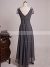 Cheap V-neck Gray Chiffon with Beading Asymmetrical Mother of the Bride Dresses #UKM01021579