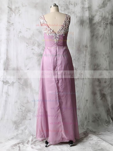 Lilac V-neck Chiffon with Appliques and Beading Floor-length Mother of the Bride Dresses #UKM01021586