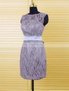 Gray Scoop Neck Covered Button Lace with Sashes / Ribbons Sheath/Column Mother of the Bride Dresses #UKM01021606