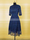 Tea-length Scoop Neck 1/2 Sleeve Lace For Less Dark Navy Mother of the Bride Dresses #UKM01021616