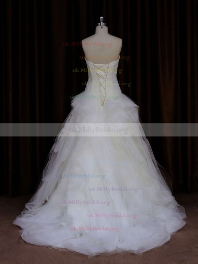 Strapless Ivory Tulle Beading Fashion Sweep Train Wedding Dress #UKM00021766