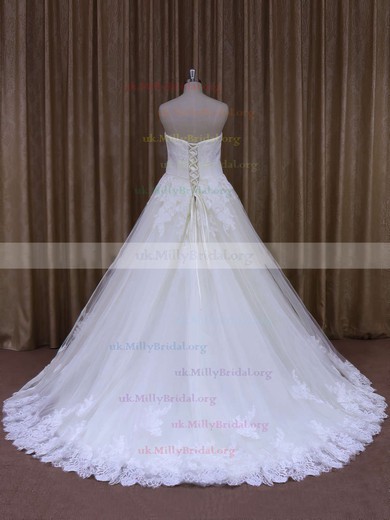 Boutique Strapless Tulle Lace-up with Appliques Lace Ivory Wedding Dresses #UKM00021856