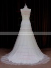 Ivory Trumpet/Mermaid Tulle Appliques Lace Sweep Train Wedding Dresses #UKM00021924