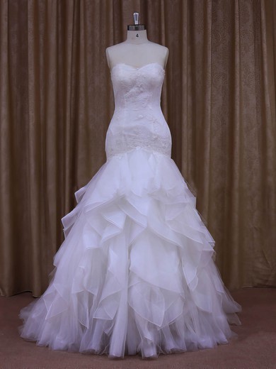 White Trumpet/Mermaid Tulle Appliques Lace Sweetheart Modern Wedding Dress #UKM00021987