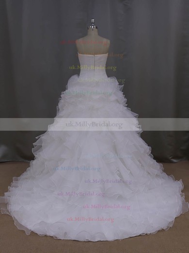 Court Train Ivory Tiered Organza New Arrival Strapless Wedding Dress #UKM00021994