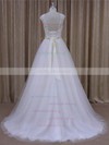 Open Back Scoop Neck Tulle Appliques Lace Cap Straps White Wedding Dresses #UKM00022036