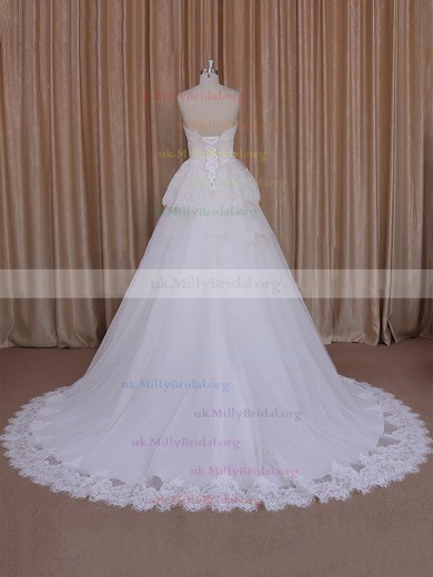 Princess Ivory Lace Tulle Sashes/Ribbons Strapless Pretty Wedding Dresses #UKM00022039