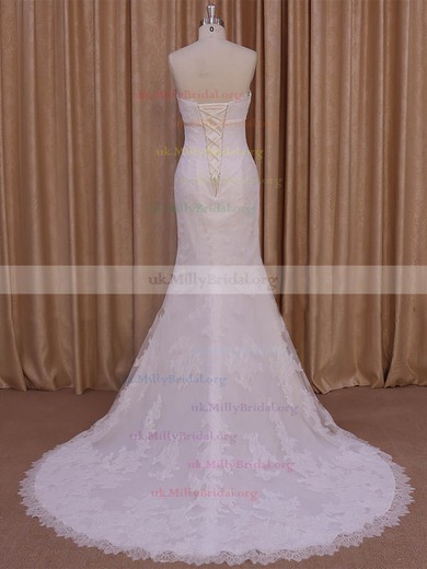 Trumpet/Mermaid Ivory Tulle Appliques Lace New Style Strapless Wedding Dresses #UKM00022075