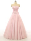 Ball Gown Strapless Tulle Floor-length Beading Prom Dresses #UKM020102115