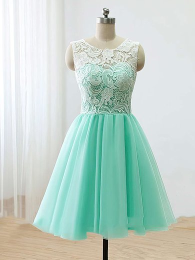 A-line Scoop Neck Lace Tulle Short/Mini Prom Dresses #UKM020102213