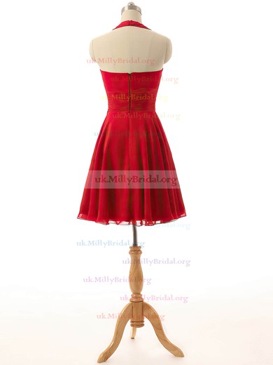 Short/Mini Halter Chiffon Sashes / Ribbons Vintage Red Bridesmaid Dresses #UKM01012792