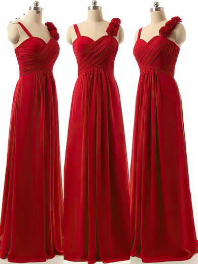 A-line Burgundy Sweetheart Chiffon Ruffles Newest Bridesmaid Dresses #UKM01012808