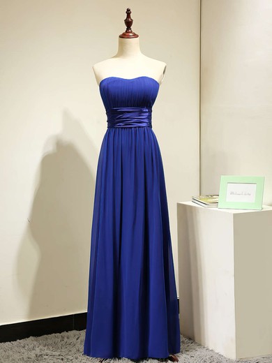 A-line Exclusive Strapless Chiffon Sashes / Ribbons Royal Blue Bridesmaid Dresses #UKM01012875