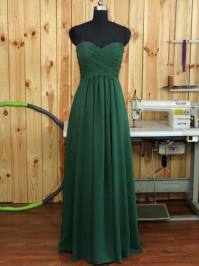 A-line Sweetheart Chiffon Ruffles Ladies Dark Green Bridesmaid Dress #UKM01012894