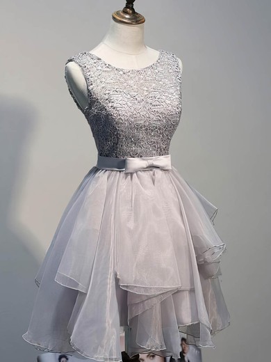 Short/Mini A-line Scoop Neck Lace Organza Sashes / Ribbons Affordable Prom Dresses #UKM020102423