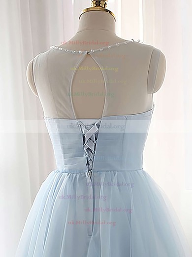 A-line Scoop Neck Tulle Short/Mini Beading Prom Dresses #UKM020102518