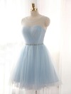 A-line Scoop Neck Tulle Short/Mini Beading Prom Dresses #UKM020102518