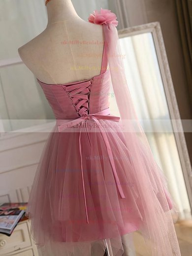 Top Princess One Shoulder Tulle Short/Mini Sashes / Ribbons Prom Dresses #UKM020102533