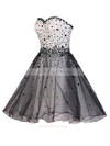 A-line Sweetheart Tulle Short/Mini Beading Prom Dresses #UKM020102560