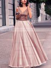 Princess V-neck Satin Tulle Floor-length Pleats Prom Dresses #UKM020102454