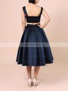 A-line Off-the-shoulder Satin Tea-length Pockets Prom Dresses #UKM020102596
